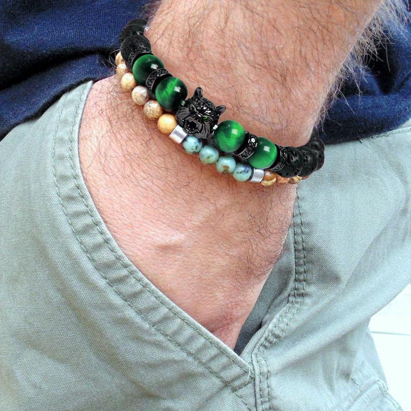 Bracelet d'oeil de tigre à tête de loup
