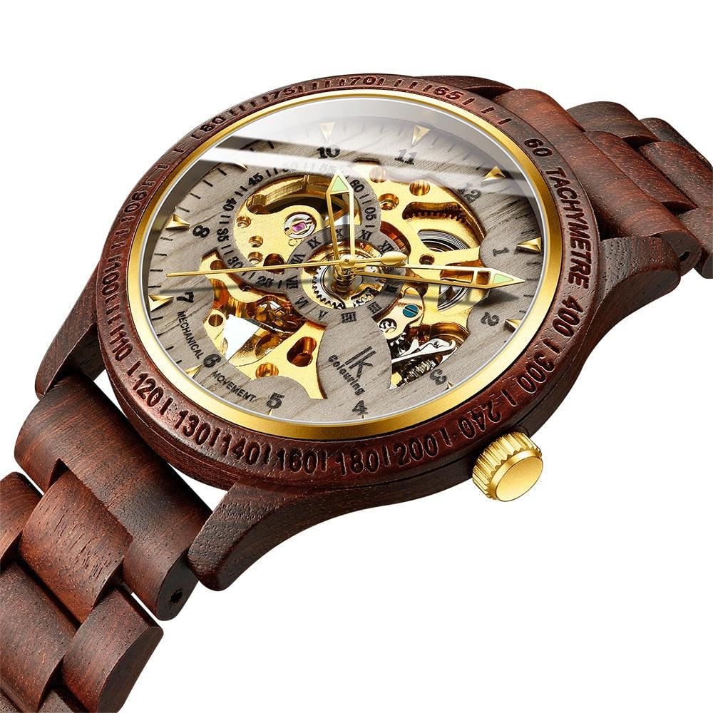 Montre mécanique classique en bois pour homme