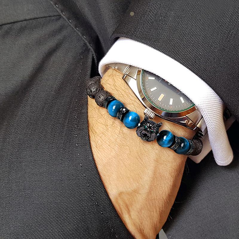 Bracelet d'oeil de tigre à tête de loup