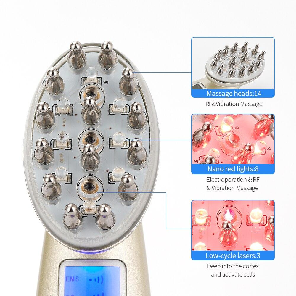 Peigne électrique pour la croissance des cheveux, appareil de massage par vibrations infrarouges EMS RF, micro-courant, traitement contre la perte de cheveux, repousse des cheveux