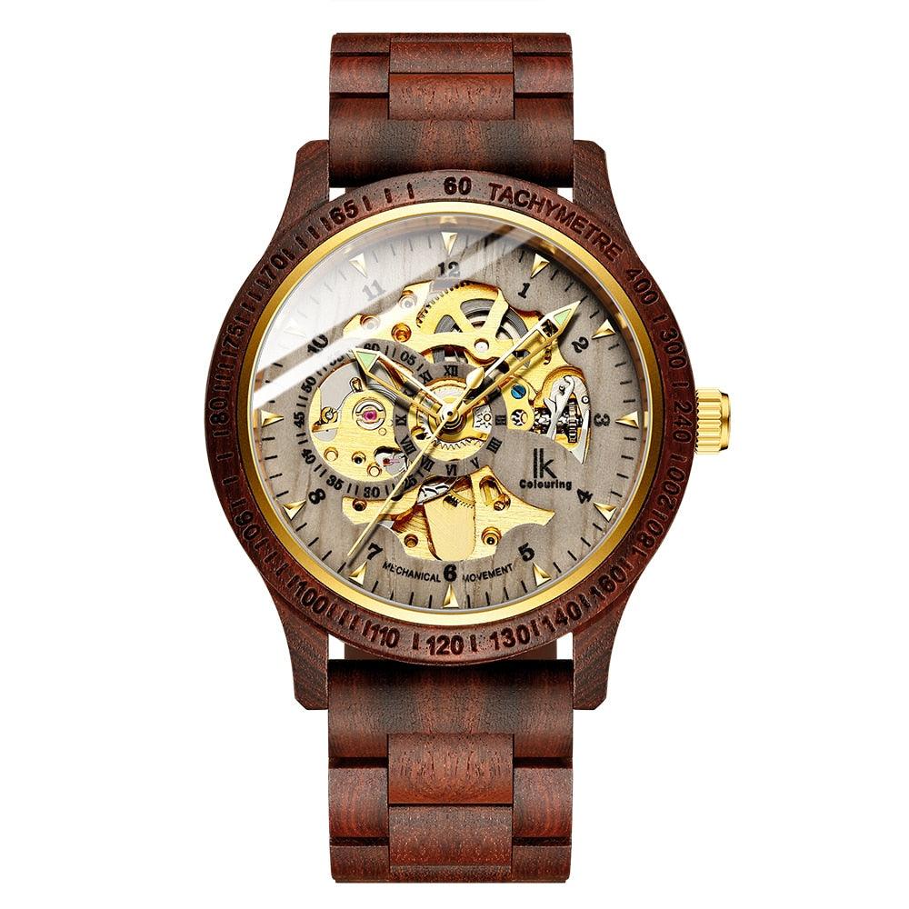 Montre mécanique classique en bois pour homme