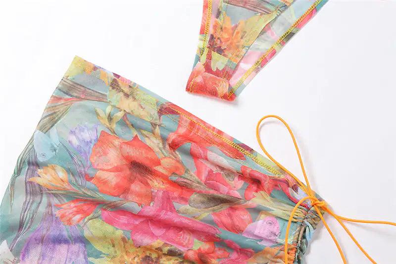 Ensemble jupe en maille florale 3 pièces