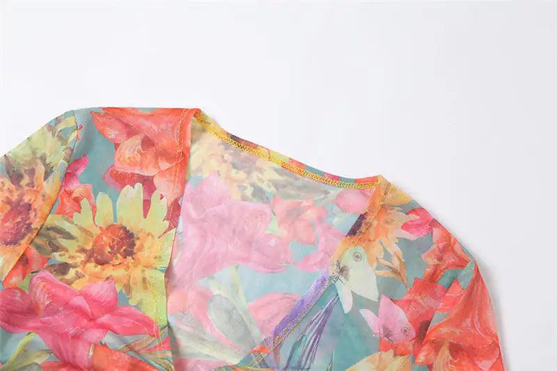 Ensemble jupe en maille florale 3 pièces
