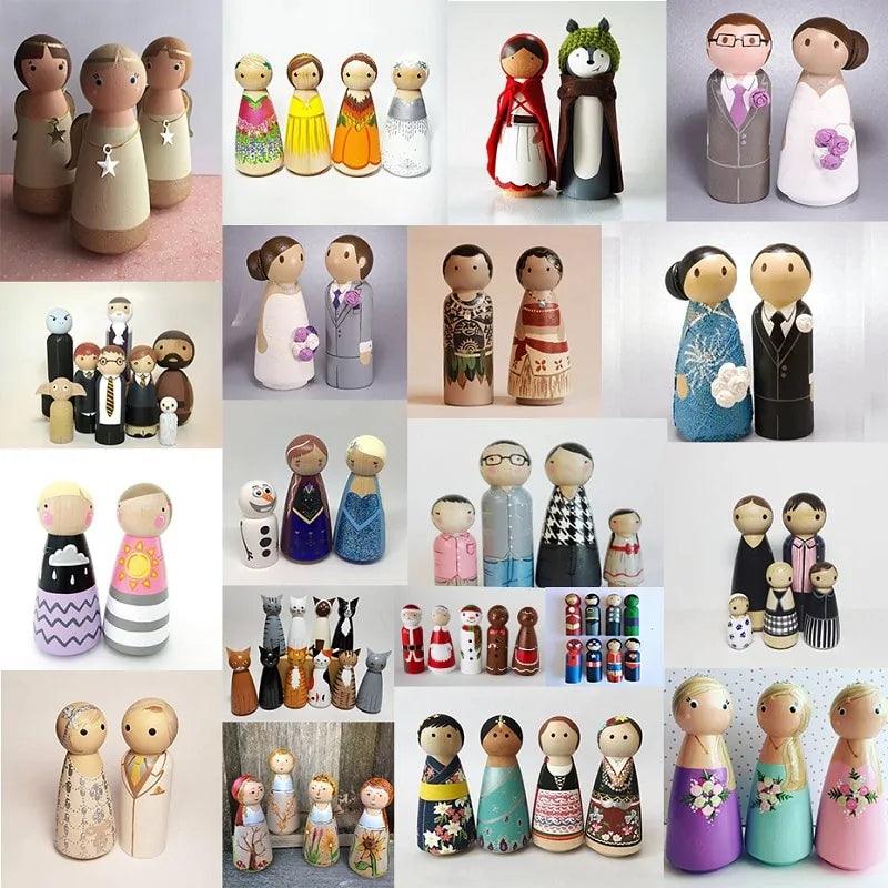 Poupées à chevilles en bois non peintes