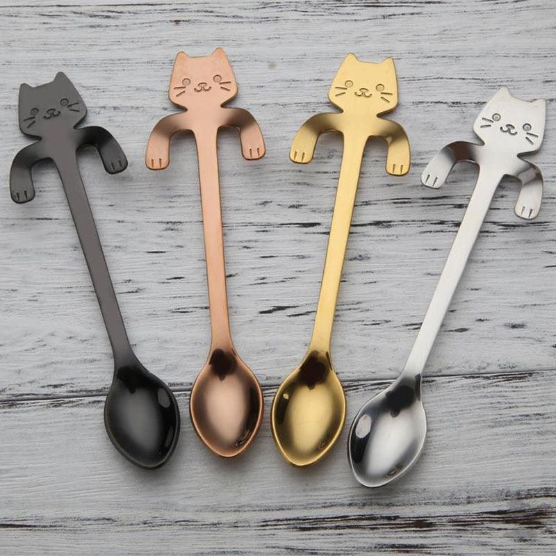 CUILLÈRES À CAFÉ POUR CHAT EN ACIER INOXYDABLE