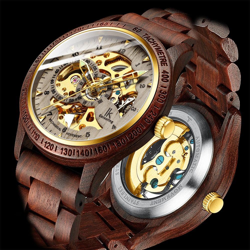 Montre mécanique classique en bois pour homme