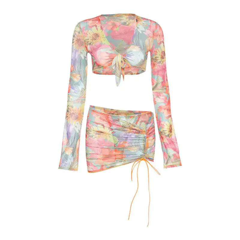 Ensemble jupe en maille florale 3 pièces