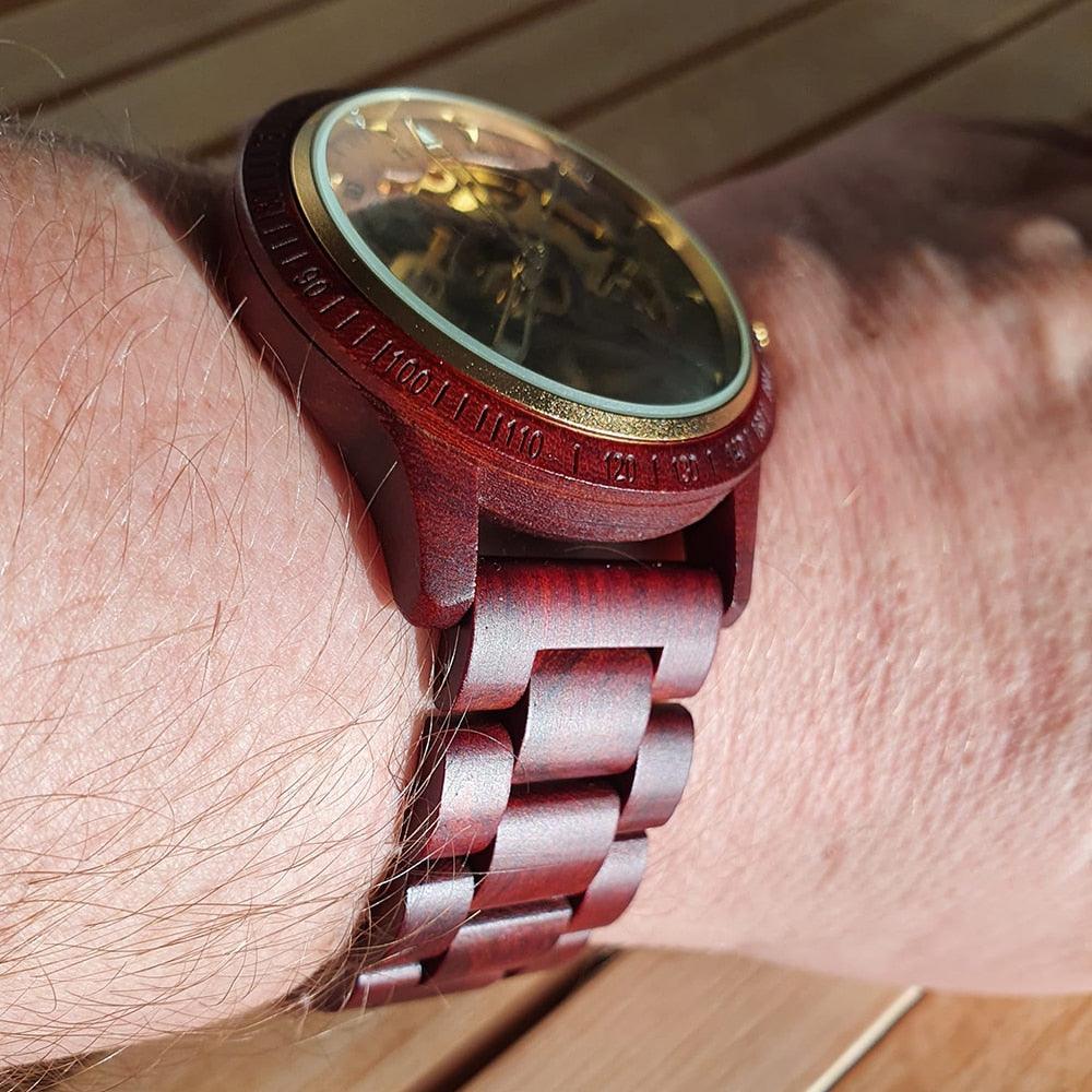 Montre mécanique classique en bois pour homme